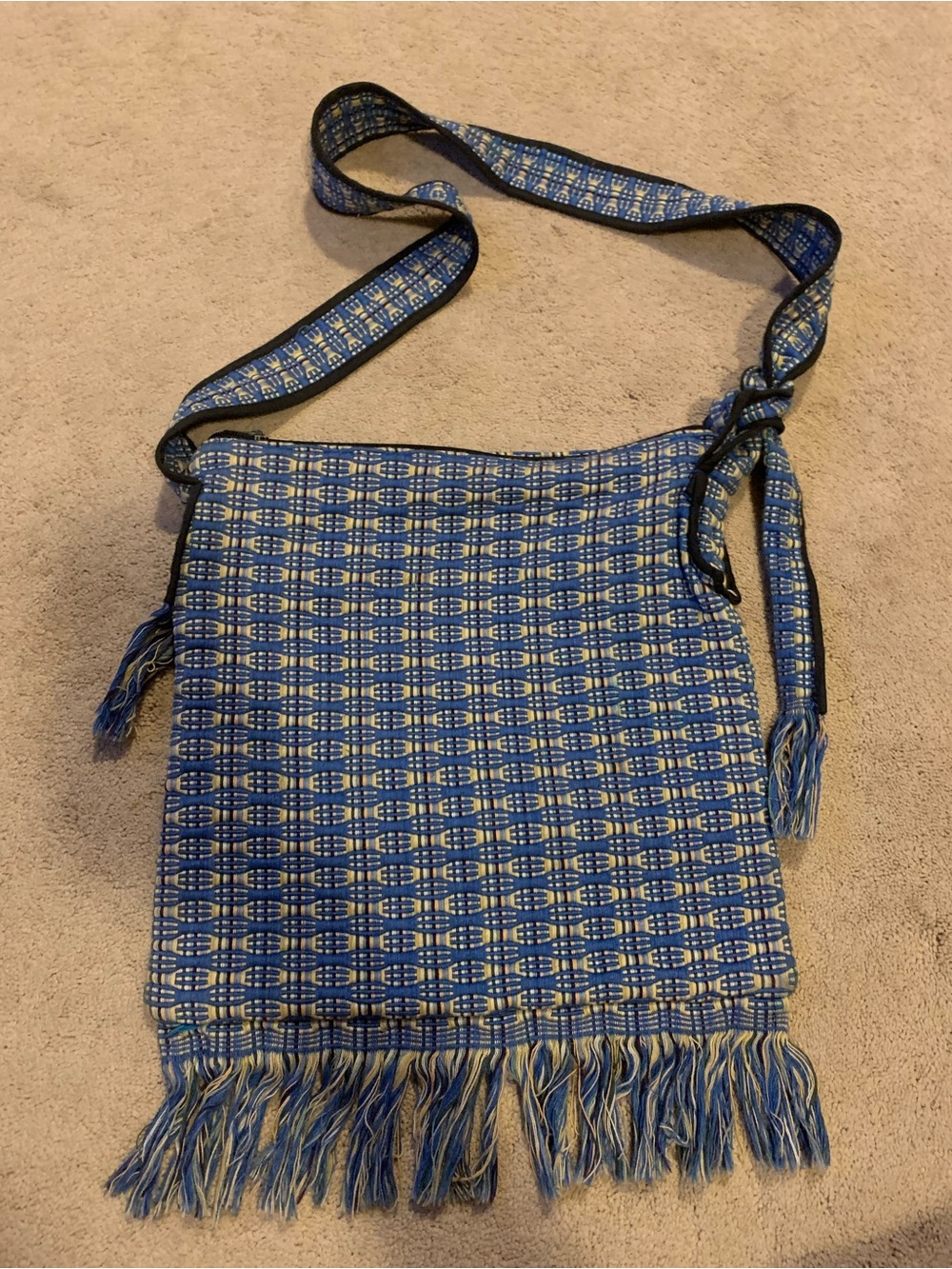 Handmade Woven Boho Blue Fringe Crossbody Bag